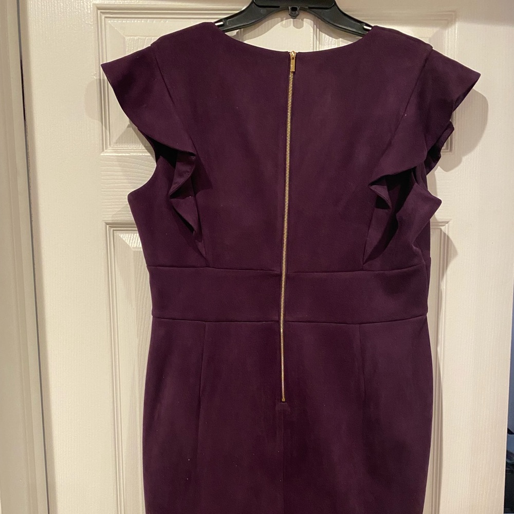 DKNY Ruffled Cap-Sleeve Sheath Dress Aubergine Purple - Picture 7 of 8